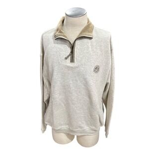 Rainforest Cafe Sweater Mens Large 1/4 Zip White Brown Collered Orlando Florida